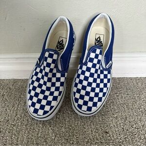 Vans Kids Blue and White Checkered Slip Ons Size‎ 2.5
